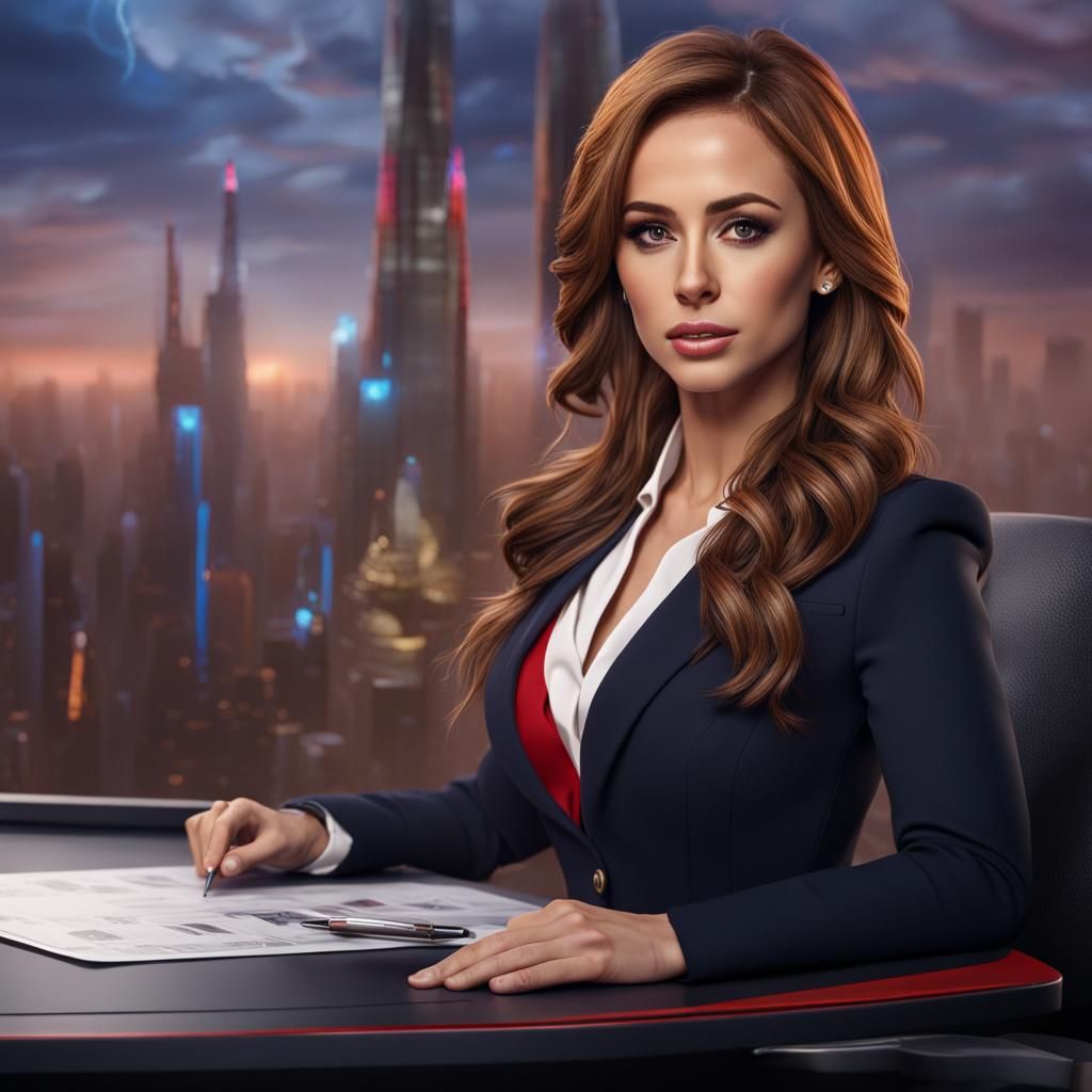 Voluptuous News Anchor in Detailed Fantasy Art