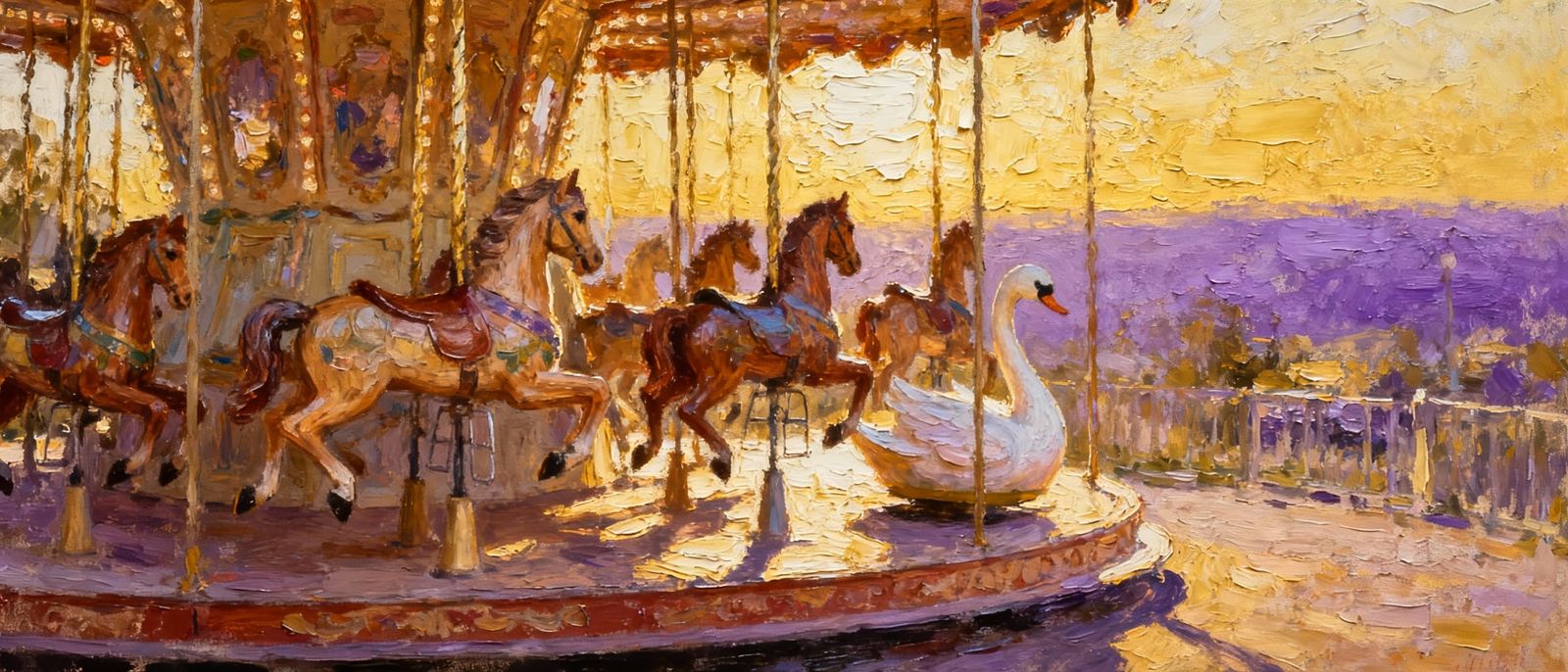 Vintage Carousel Scene with Impasto Painting Techniques