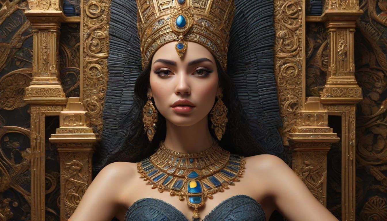 Cleopatra Portrait with Abstract Fractal Patterns