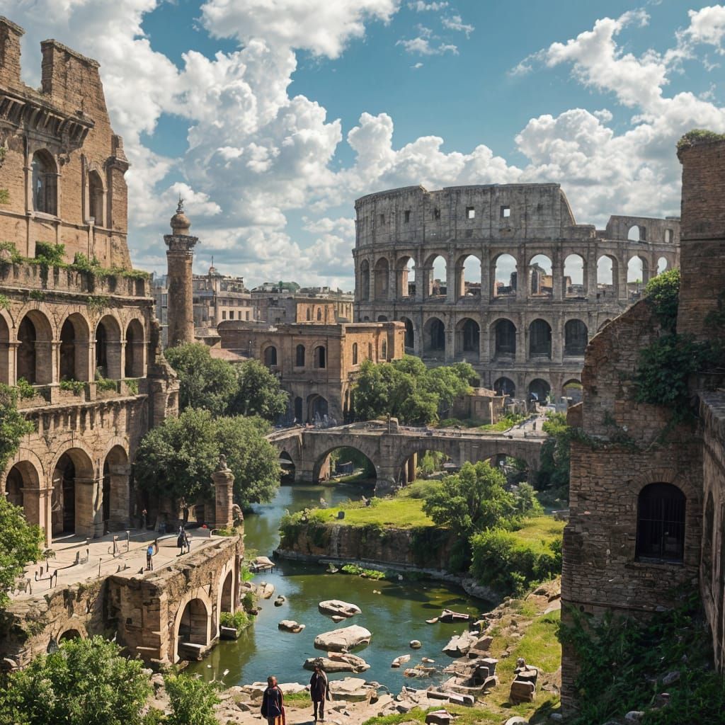 Solarpunk Utopia in Ancient Rome Ruins