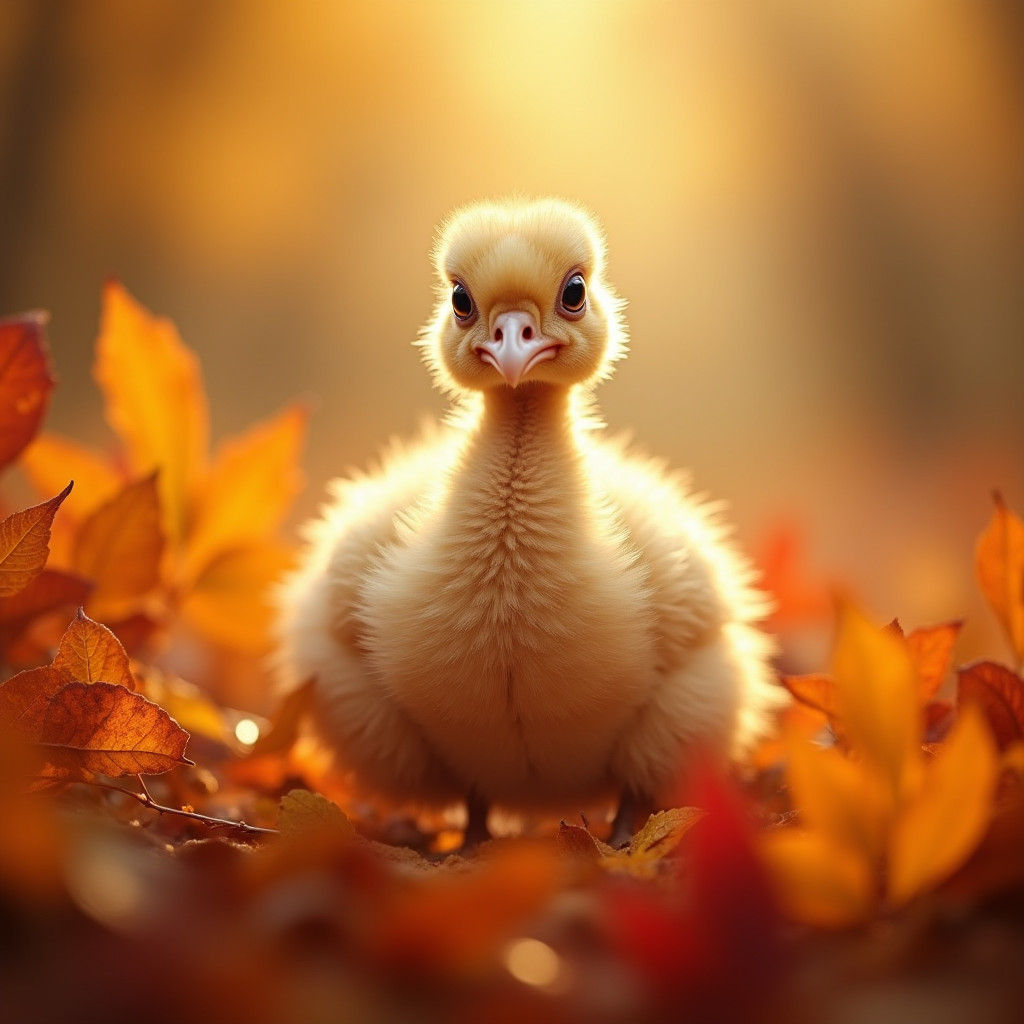 Baby Turkey Portrait in Autumn Leaves