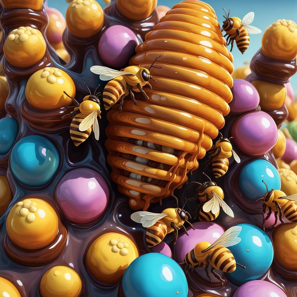 Oozing Honey Beehive in Candy Art Style
