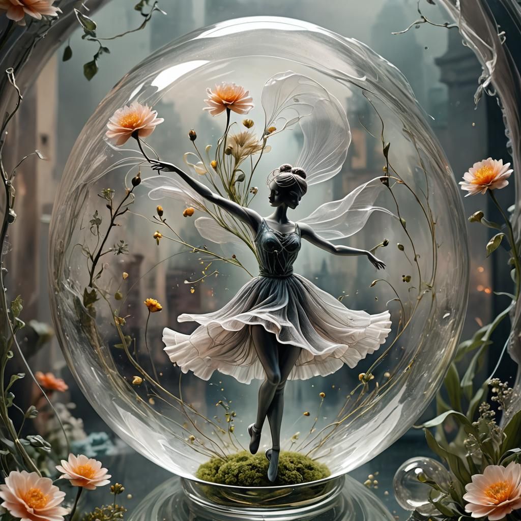 Ethereal Ballerina Dancing in Spring Flower Globe
