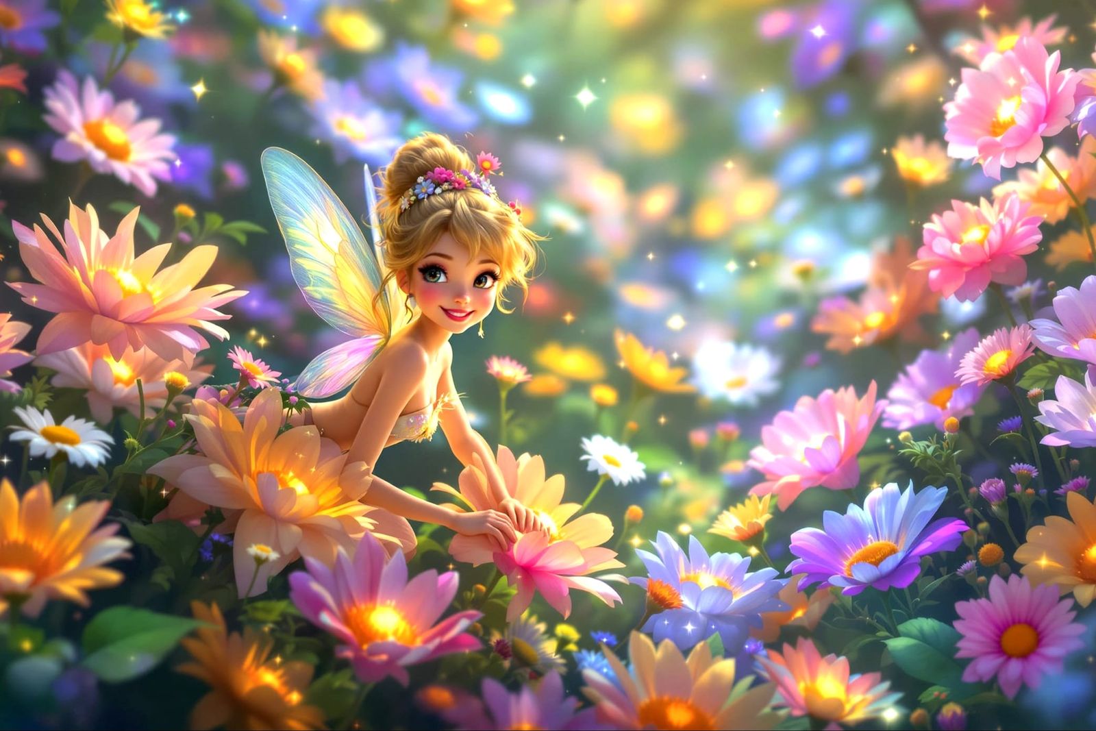 Enchanting Fairy in Vibrant Magical Flower Garden