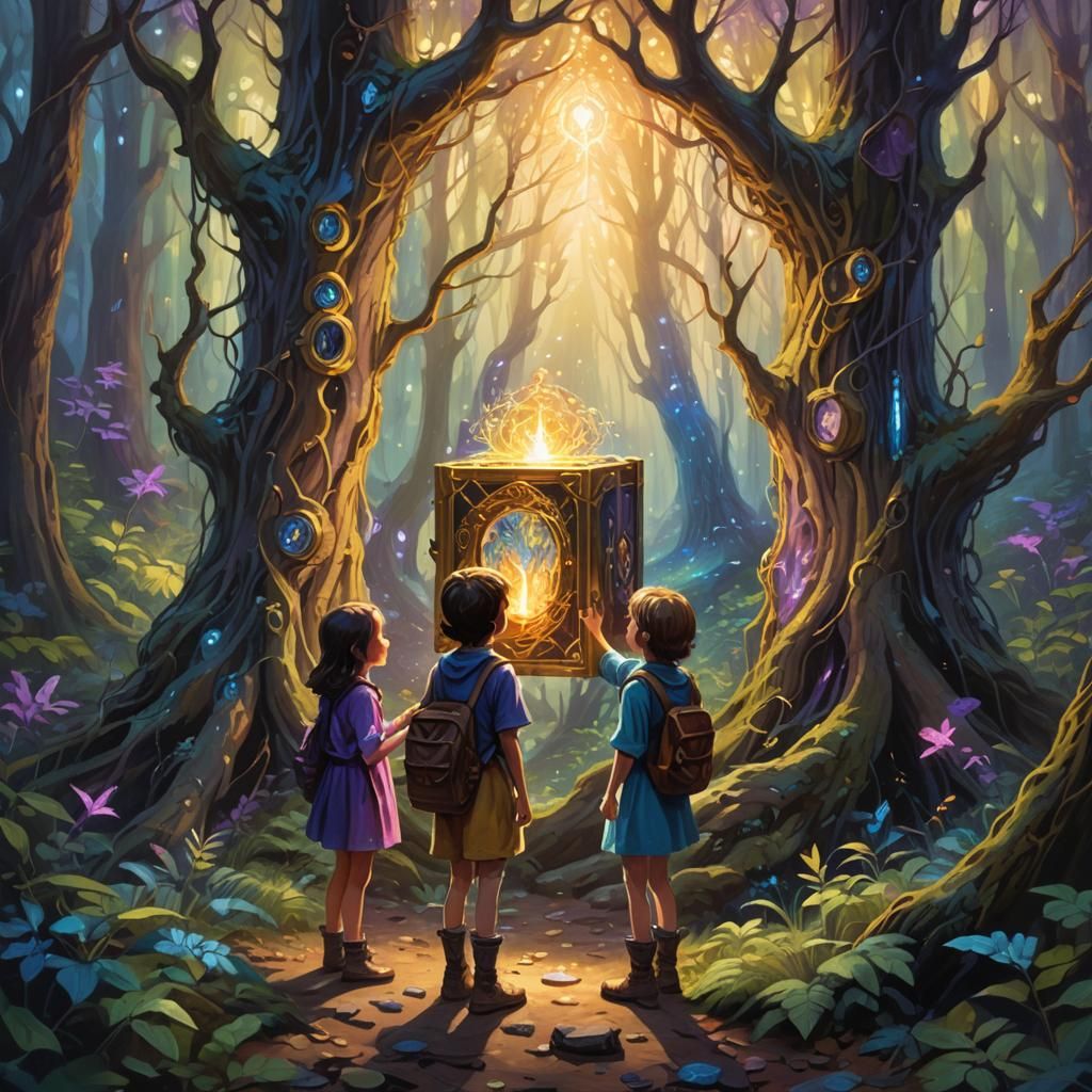 Children Discovering a Mystical Portal in Fantasy Art