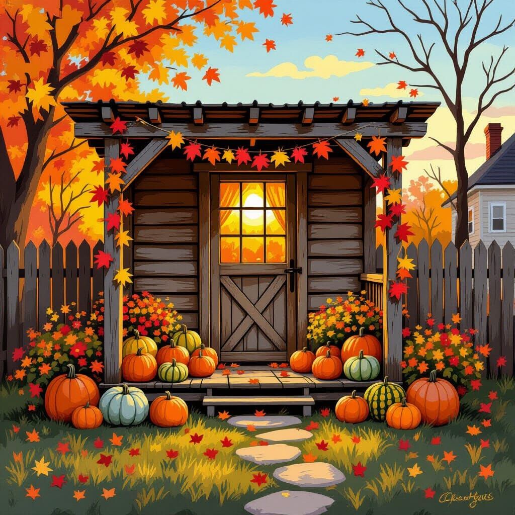 Rustic Succah Decorated for Autumn Evening