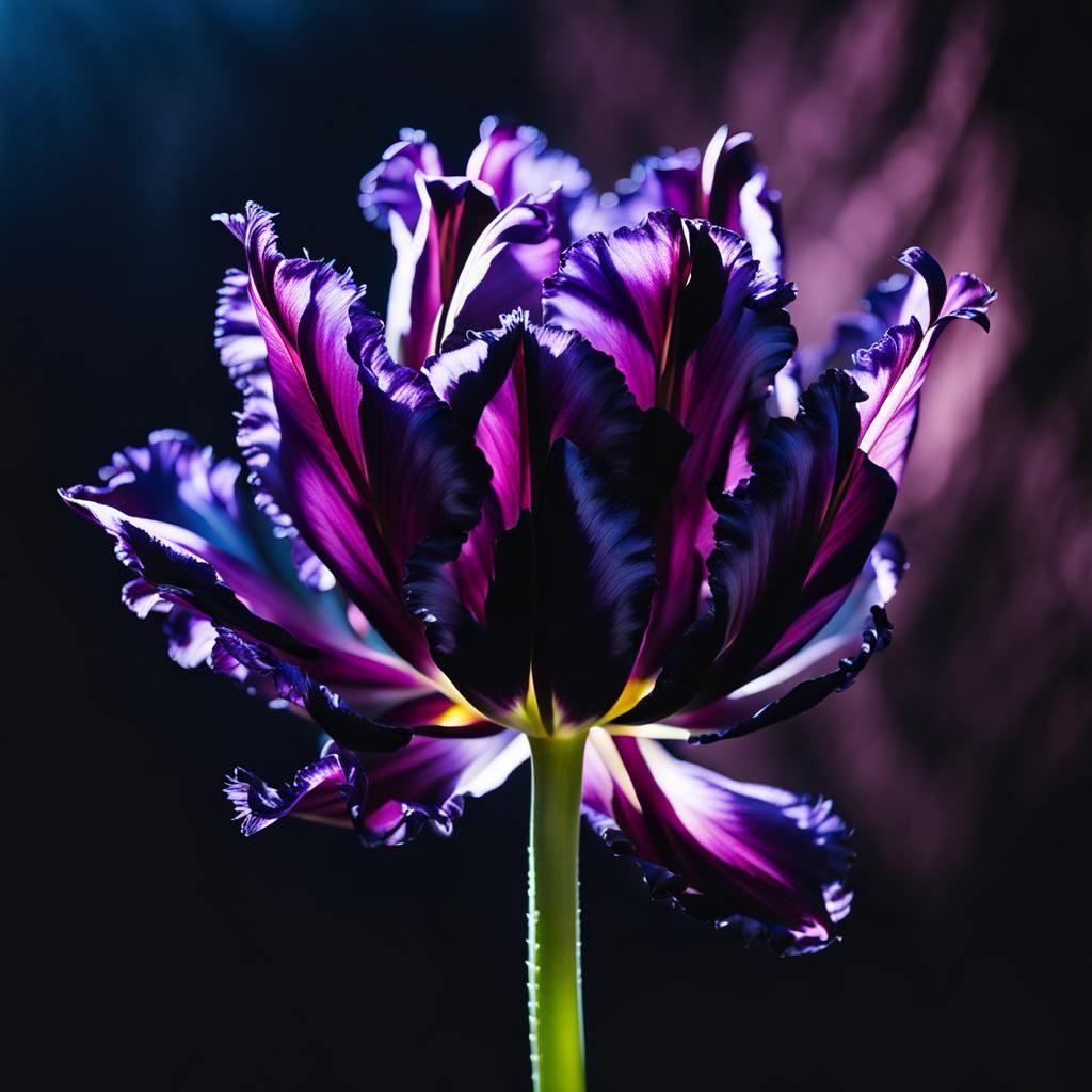Iridescent Black Parrot Tulip with Frilled Petals