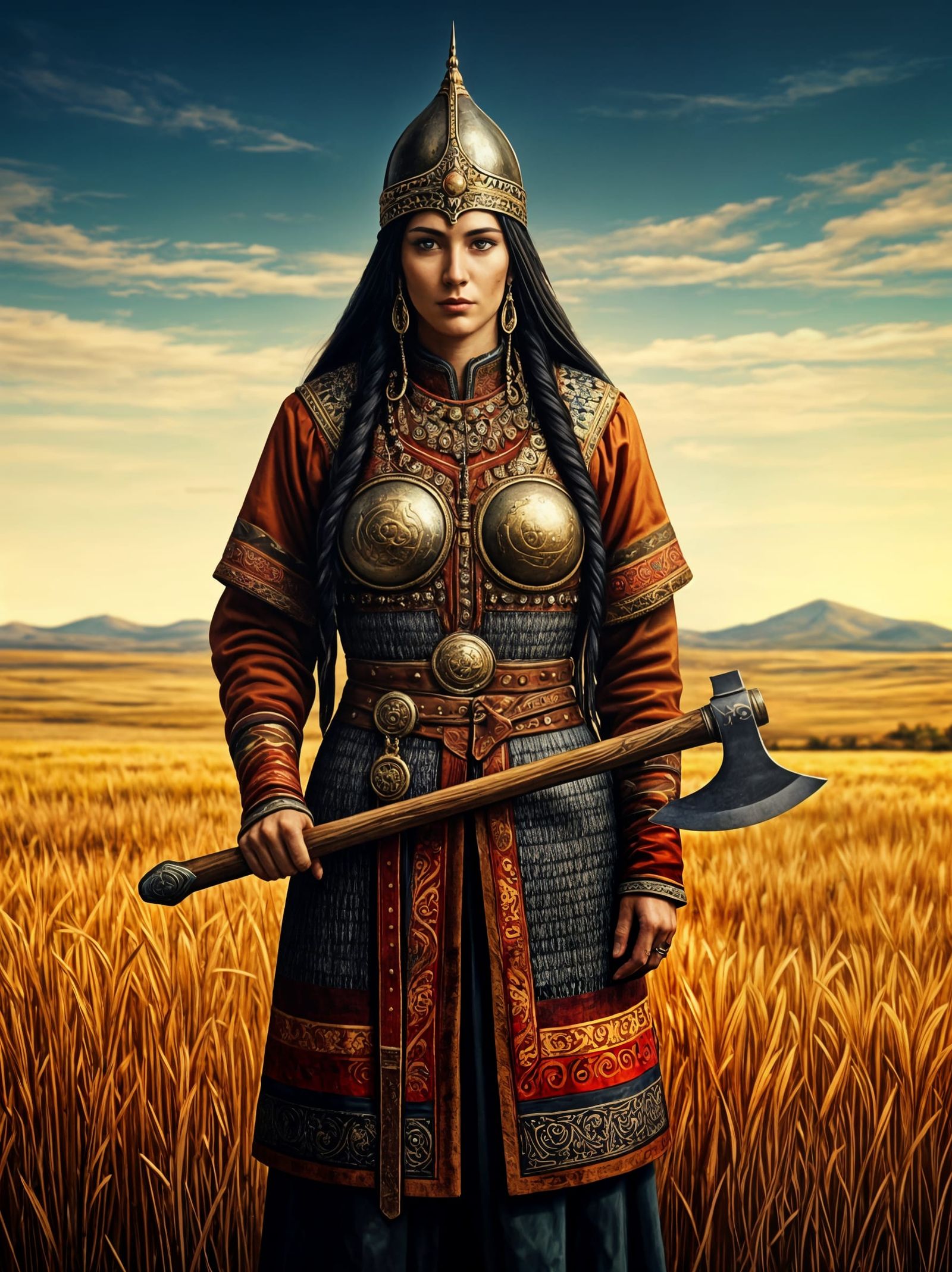 Regal Scythian Noblewoman in Opulent Tribal Attire