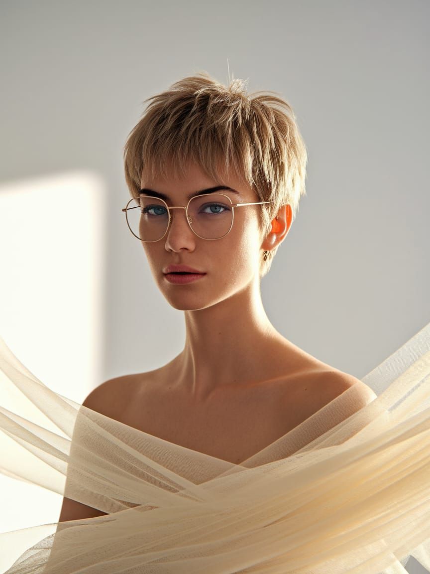 Elegant Portrait of Woman with Pixie Cut