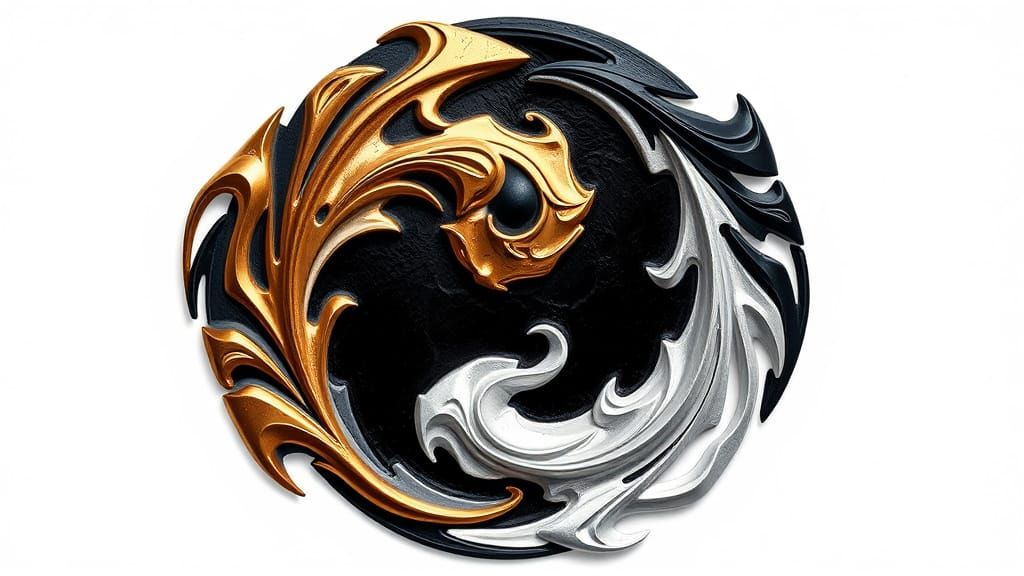Yin Yang Symbol in Gold and Silver Metallic Fusion