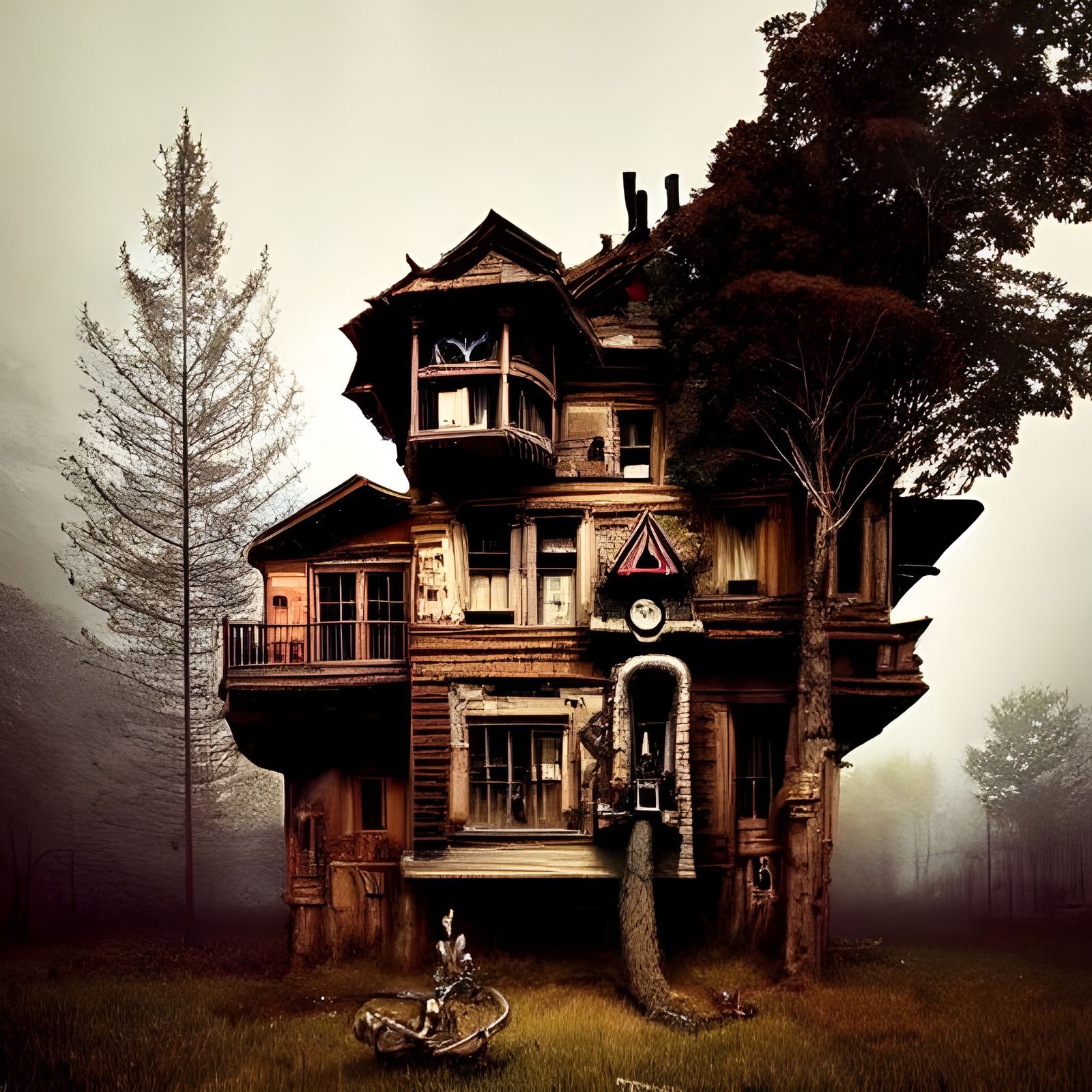 Steampunk Treehouse: Intricate Wooden Design