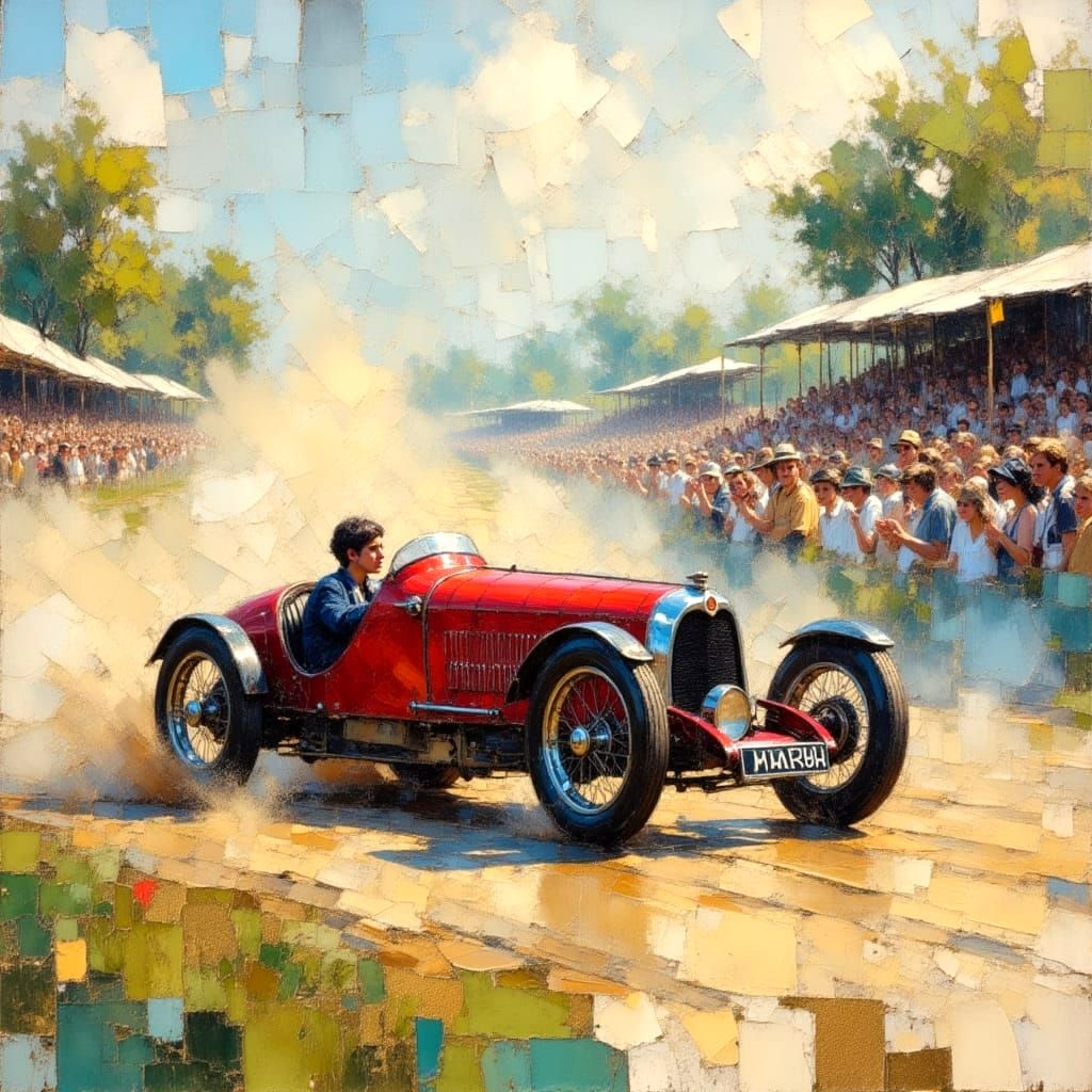 Vintage Race Car: Impasto Oil Painting