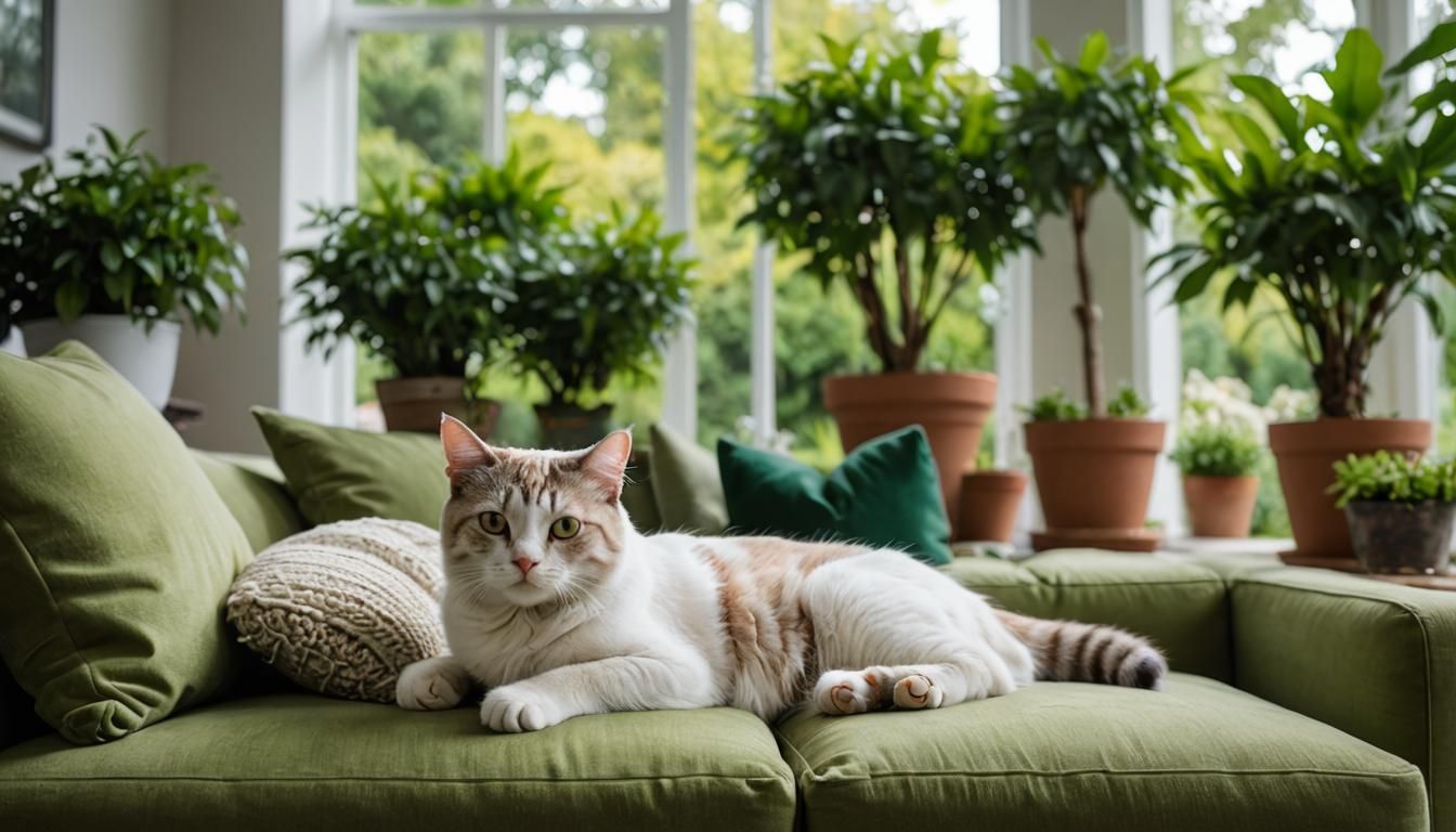 Cozy Green and White Living Room with Cat