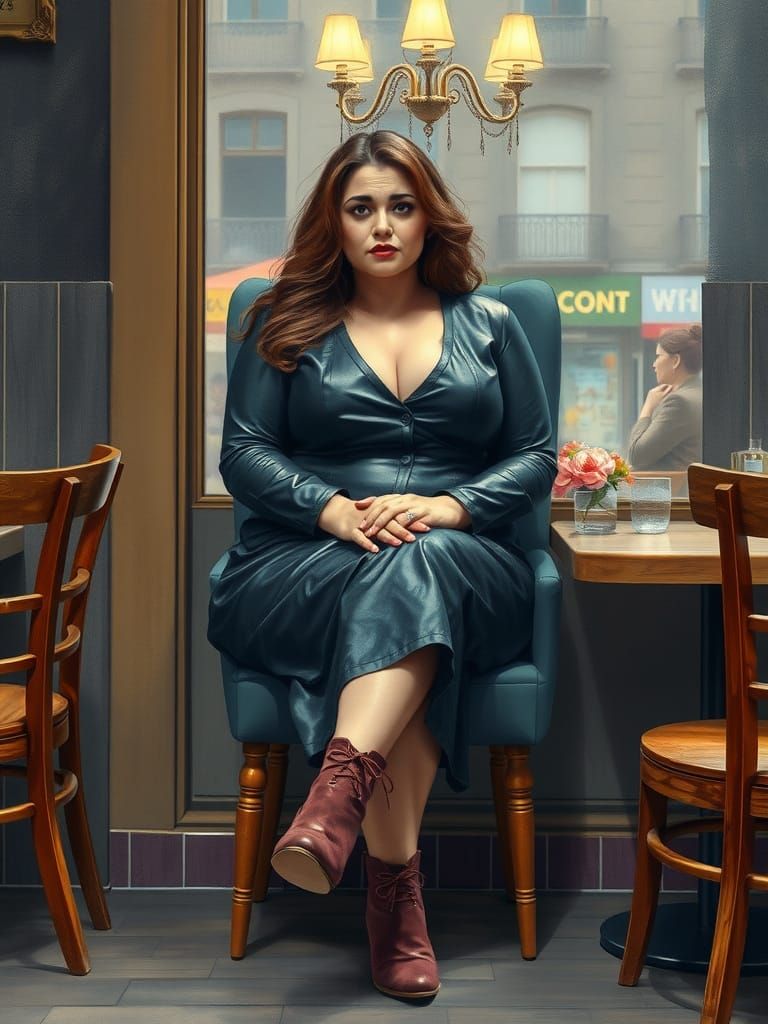 Worried Arabian Woman Waiting in Cafe: Watercolor Portrait