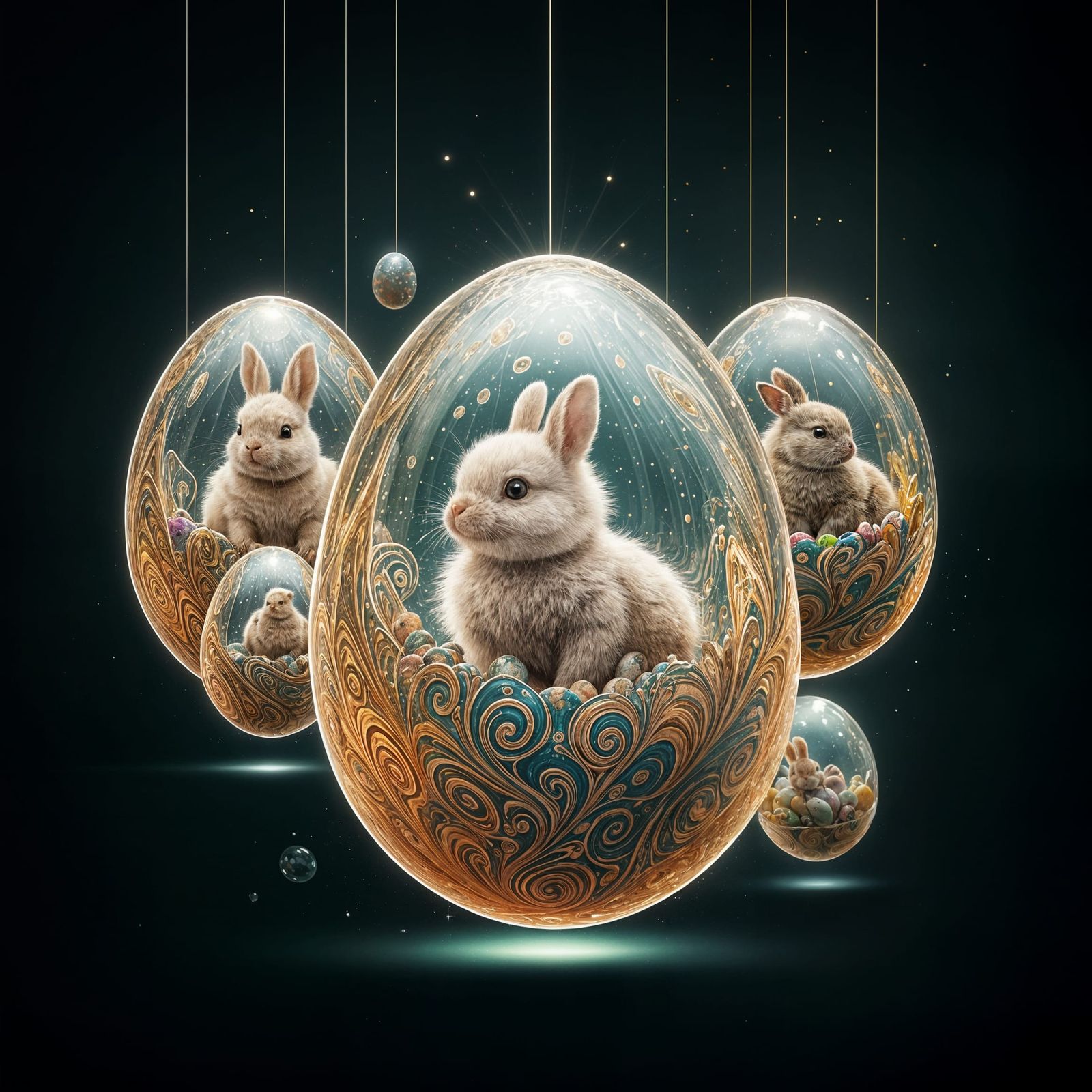 Glowing Crystal Eggs in Vibrant Abstraction