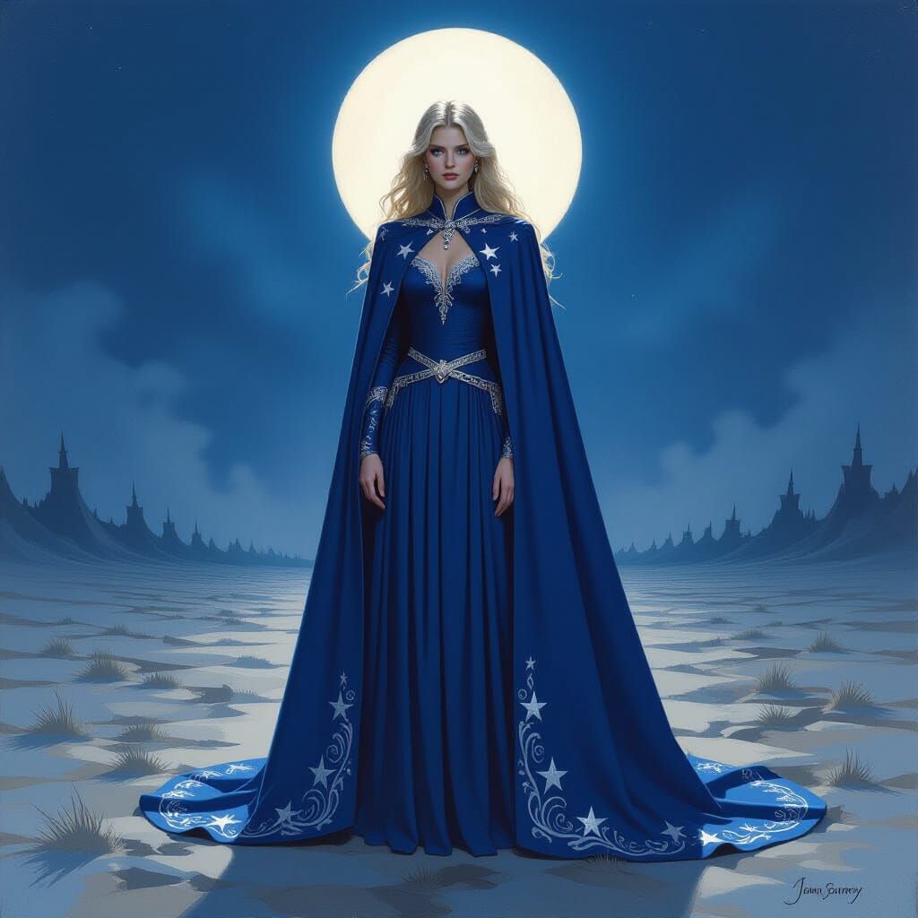 Lady Éowyn in Star-Adorned Mantle, Oil Painting