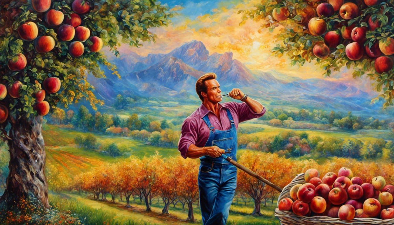 Schwarzenegger in Orchard, Fantasy Art Style