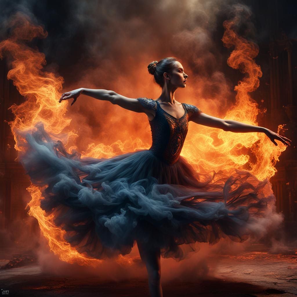 Ballerina Rising from Fire Smoke, Detailed Art