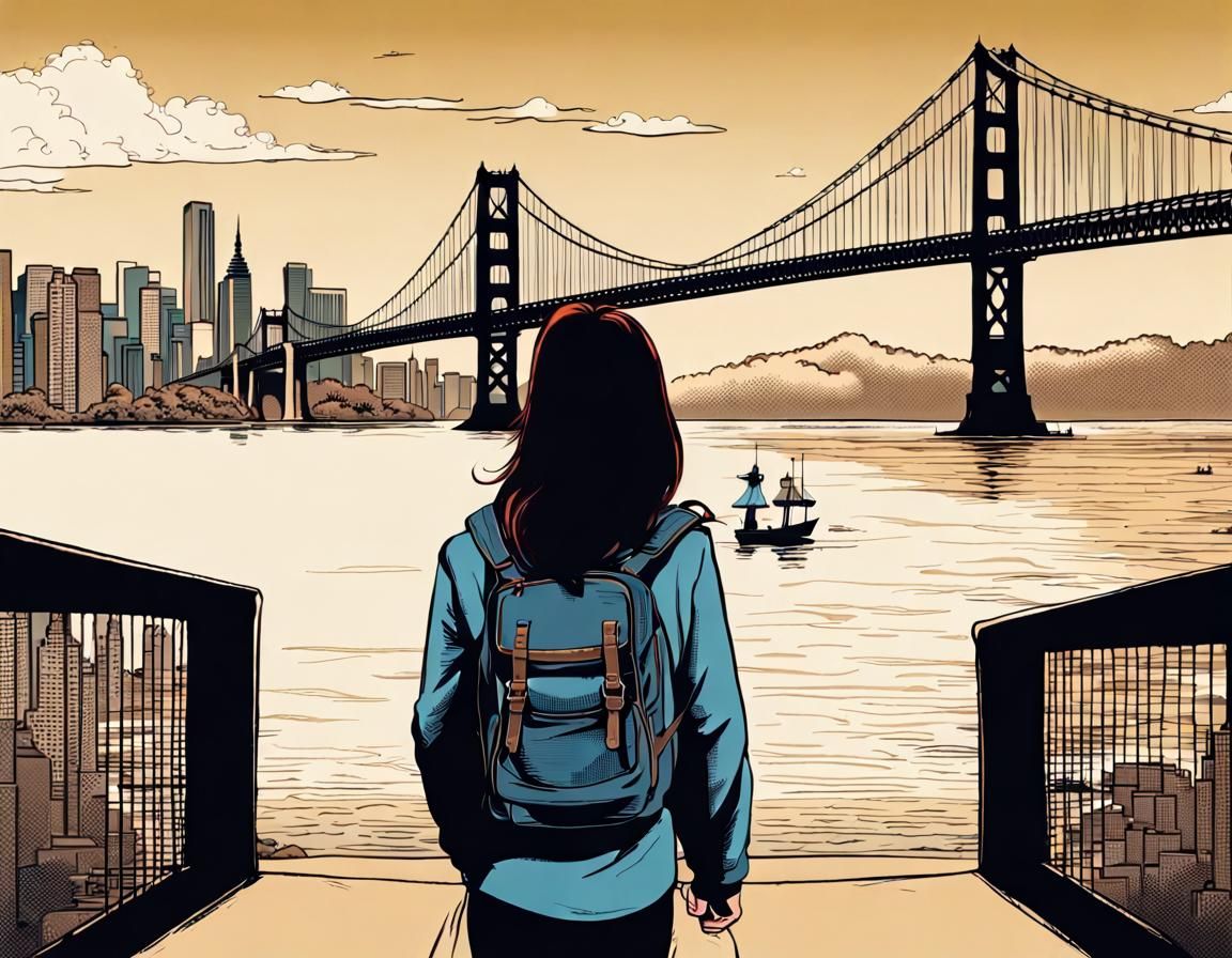 Girl Dreams of America at Golden Gate Bridge