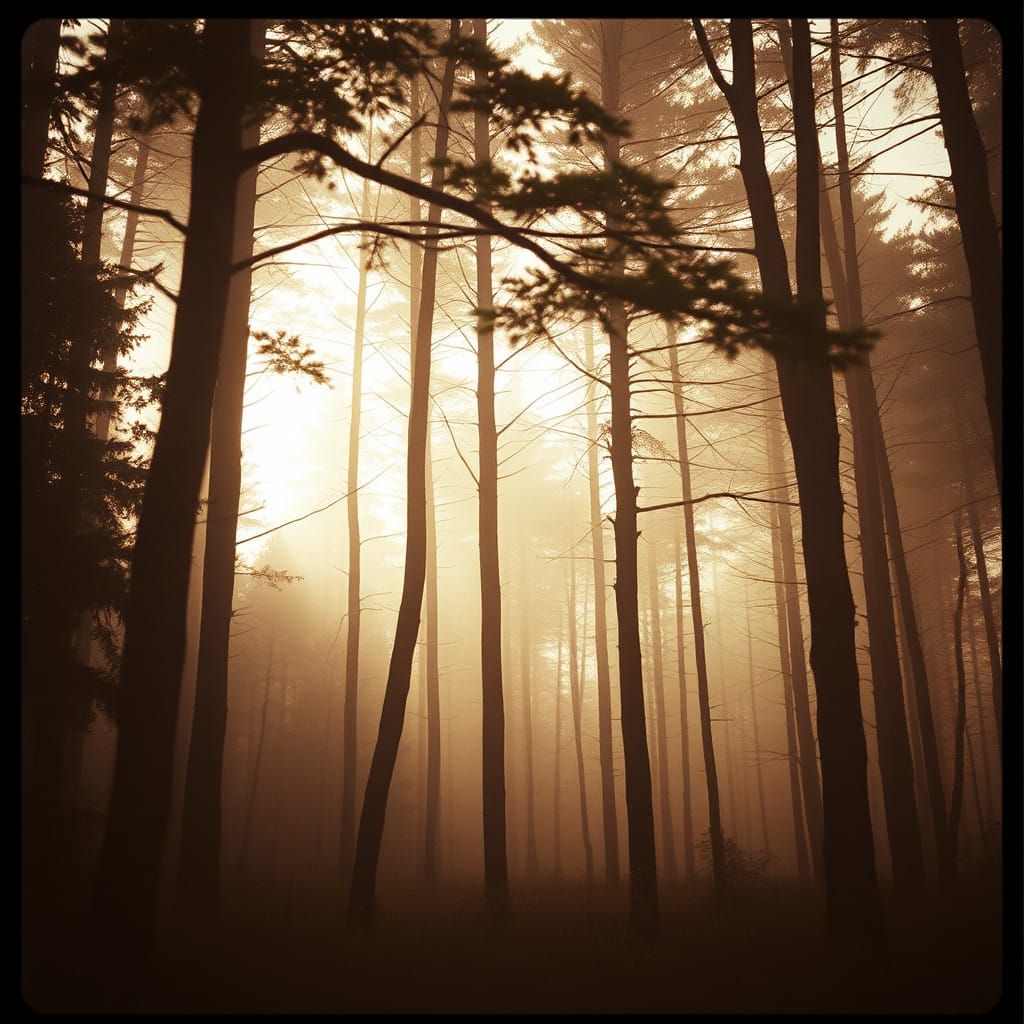 Vintage Forest Landscape in Sepia Tones