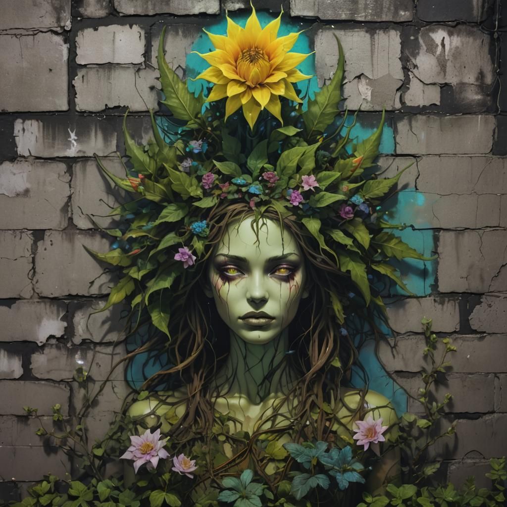 Fantasy Graffiti Art of Thorn Covered Woman
