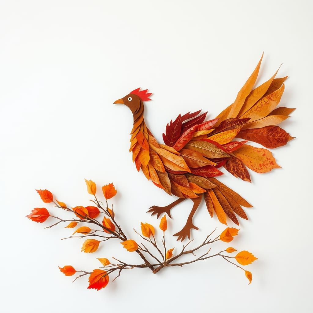 Grouse Silhouette Formed from Autumn Leaves