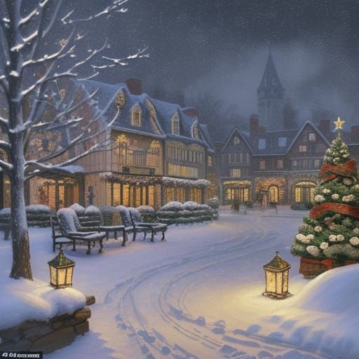 Cozy Winter Wonderland Scene in Dreamy Brushstrokes