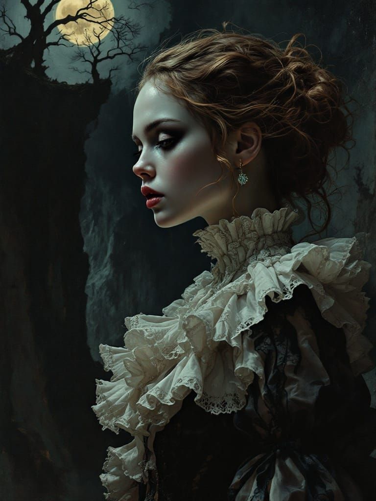Victorian Beauty in Moonlit Shadows