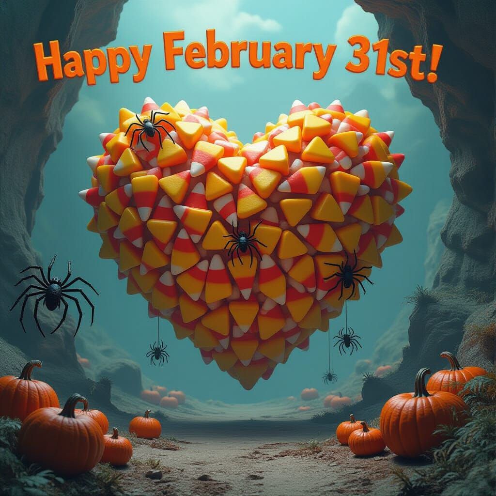 Surreal Candy Heart Floats in Mysterious Valley