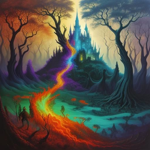 Jabberwock Emerges: Surreal Oil Painting in Triadic Colors