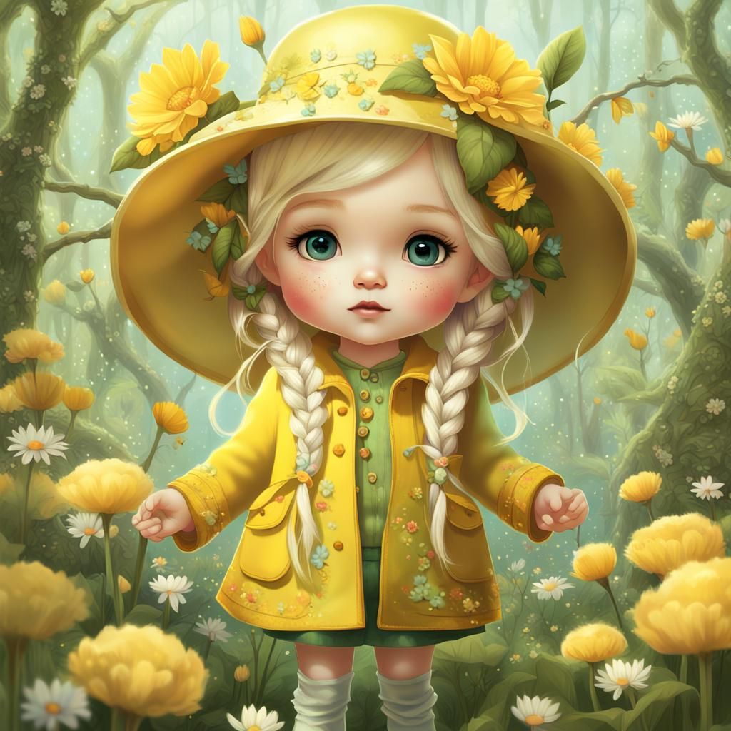 Chibi Girl in Enchanted Spring Garden, Digital Art