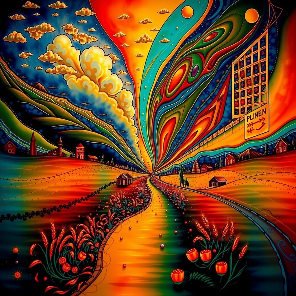 Golden Hour Landscape with Wheat Fields and Hills