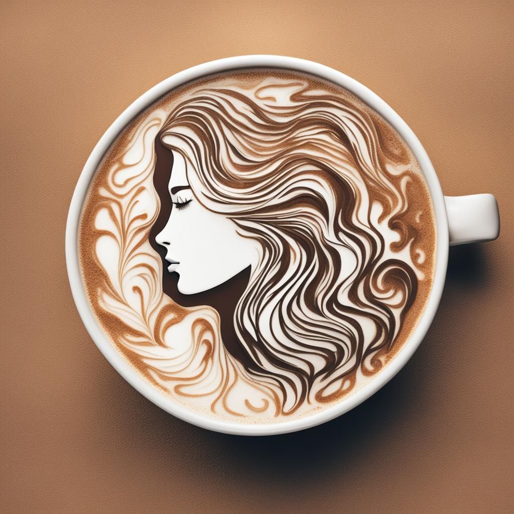 Cappuccino Art: Woman's Silhouette in Coffee Foam