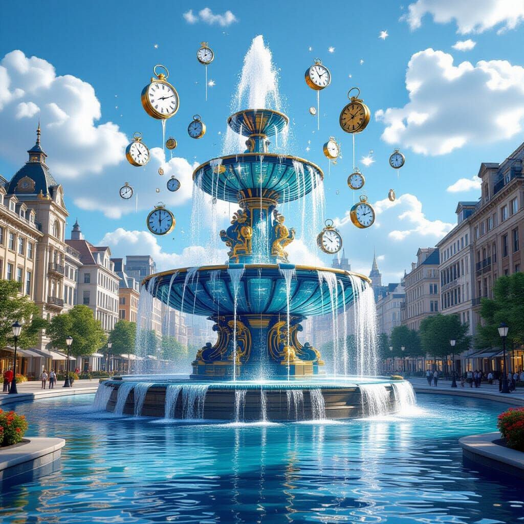 Gigantic Liquid Time Fountain in a City
