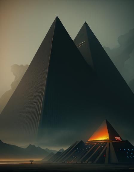 Dystopian Brutalist Pyramids in Science Fiction Style