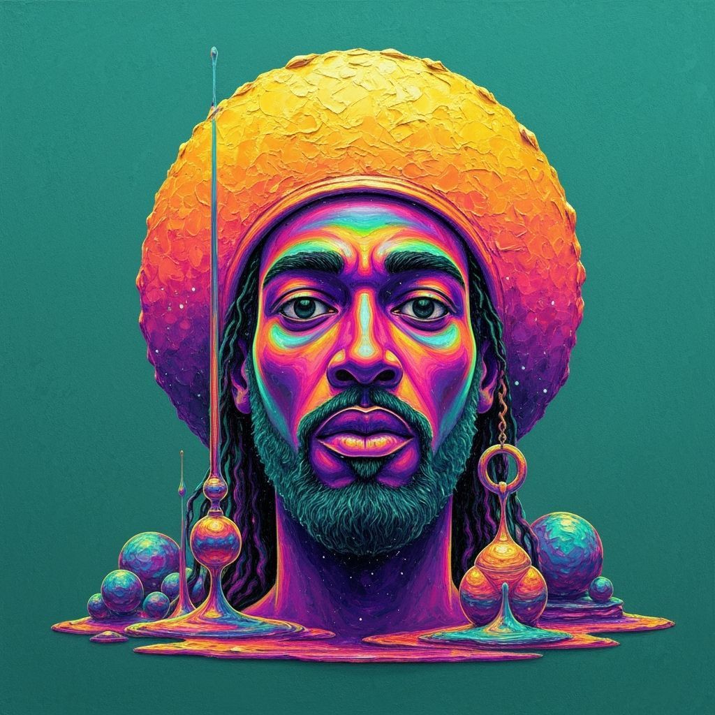 Psychedelic Rasta Scene in Surrealist Neo-Impressionist Styl...