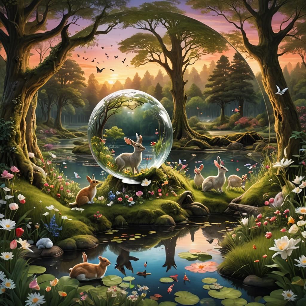Enchanted Forest Encased in Glass Sphere