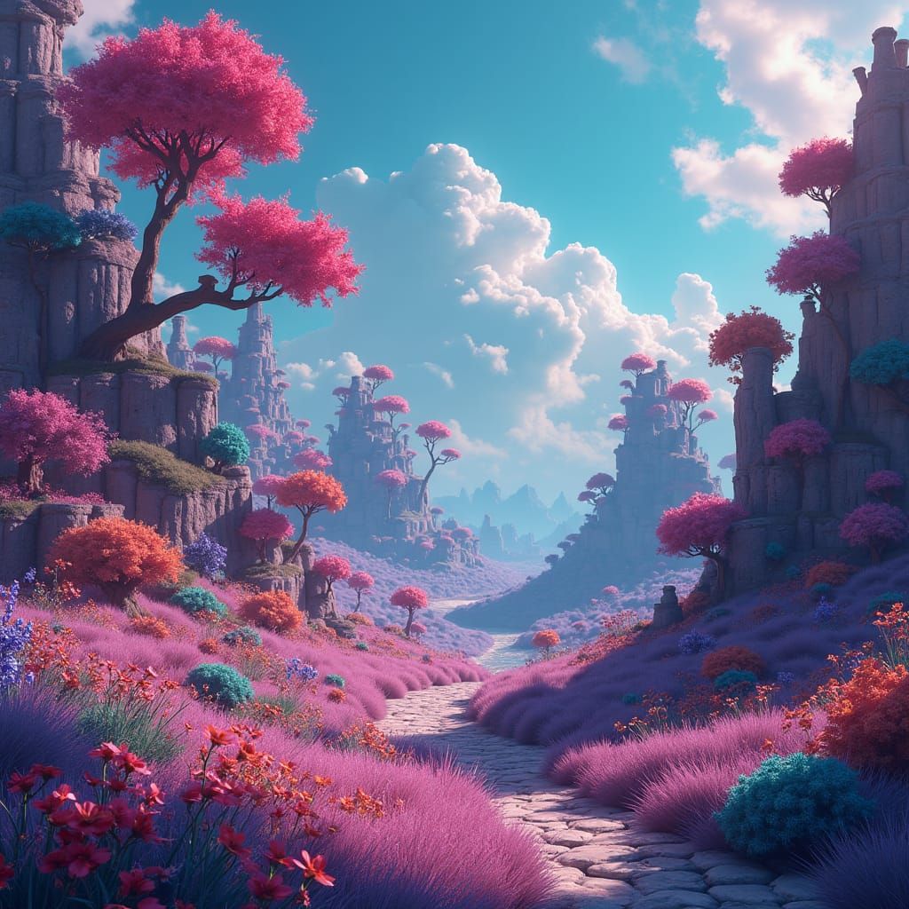 Fantasy Realm in Sapphire and Amethyst Hues