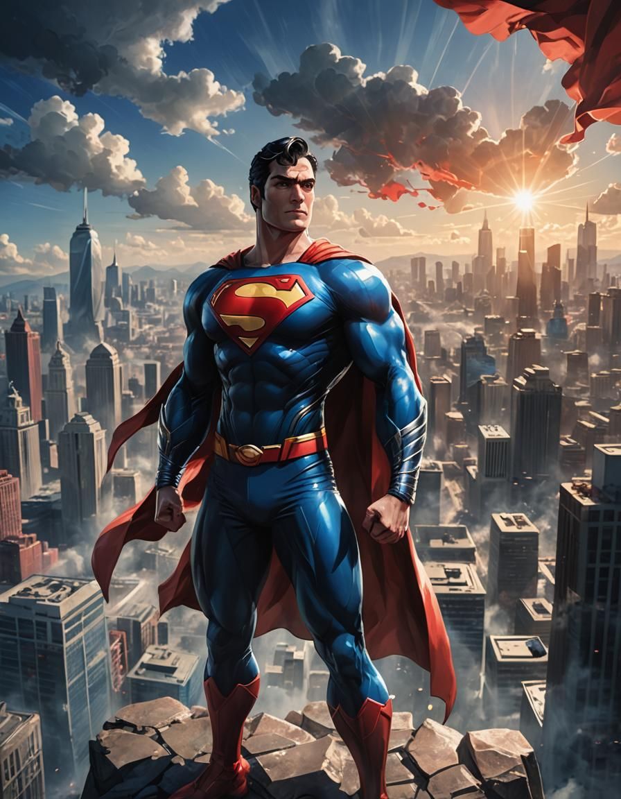 Heroic Superman in Anime-Inspired 3D Concept Art