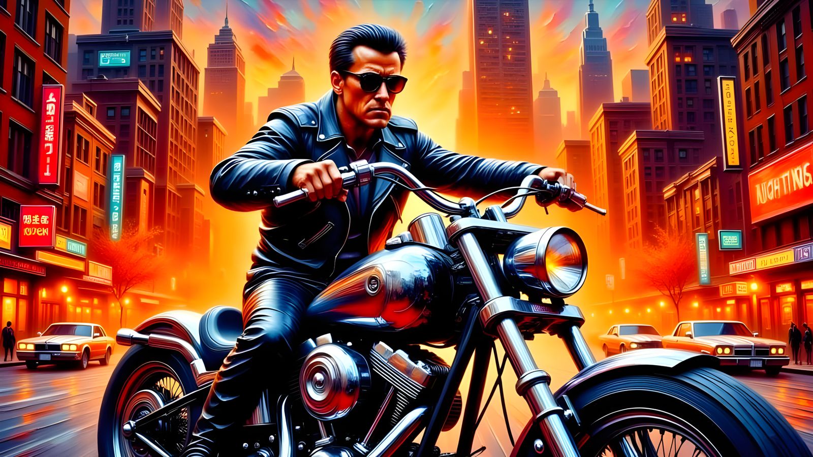 The Terminator Rides a Chrome Chopper Through 1980s LA