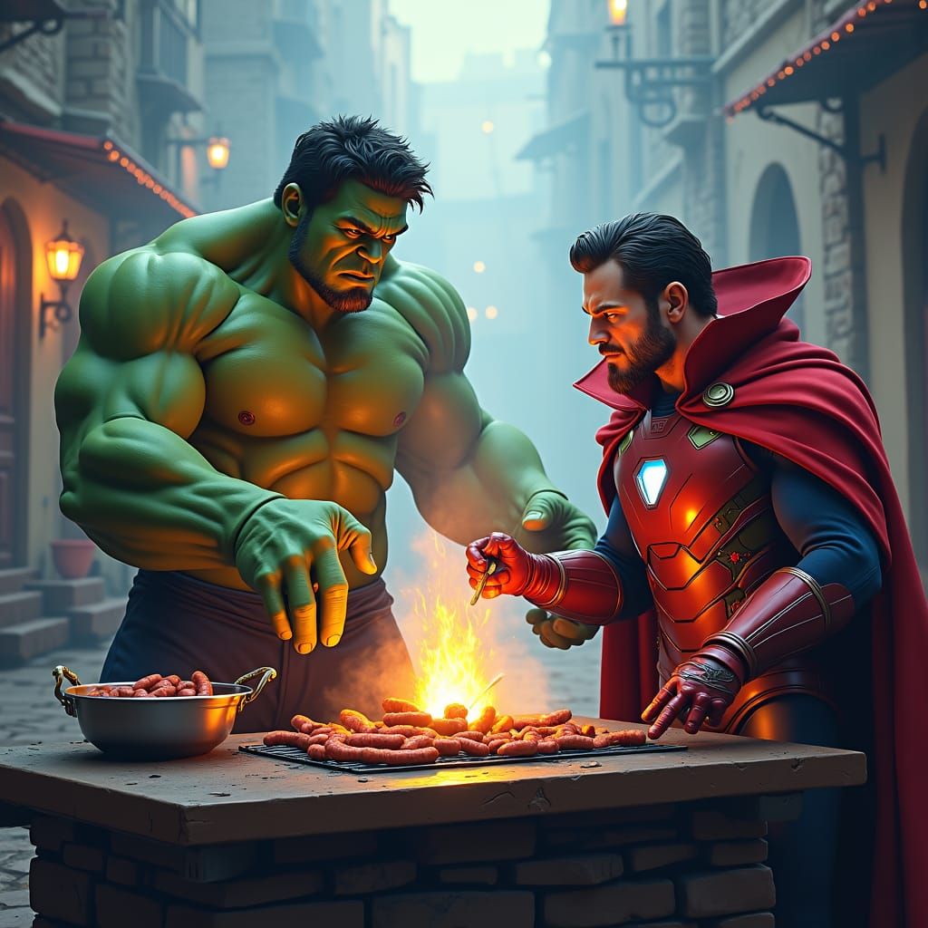 Hulk's BBQ: Iron Man and Doctor Strange Cooking