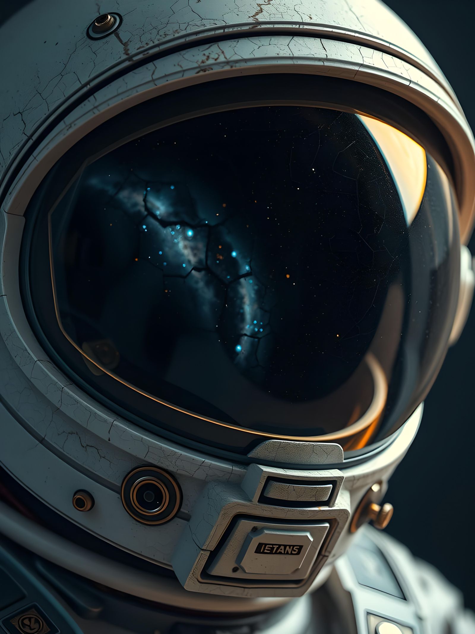 Futuristic Astronaut Helmet with Gold Kintsugi Repair