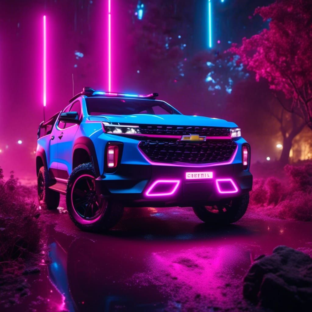 Pink Chevrolet Truck in Neon Smoke: Automotive Photography