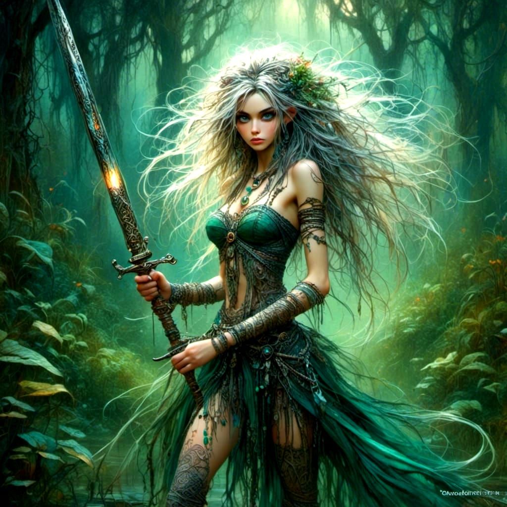 Curvy Warrior Woman with Steel Sword