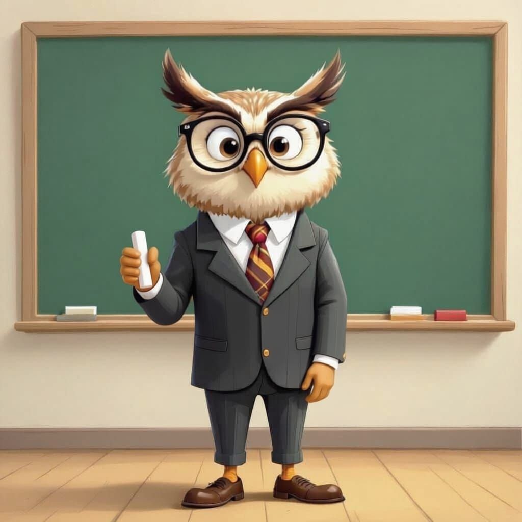 Smiling Owl in Suit with Glasses in Cartoon Style