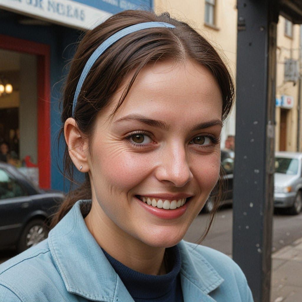 Romanticism Inspired Portrait of a Smiling Woman in Artistic...