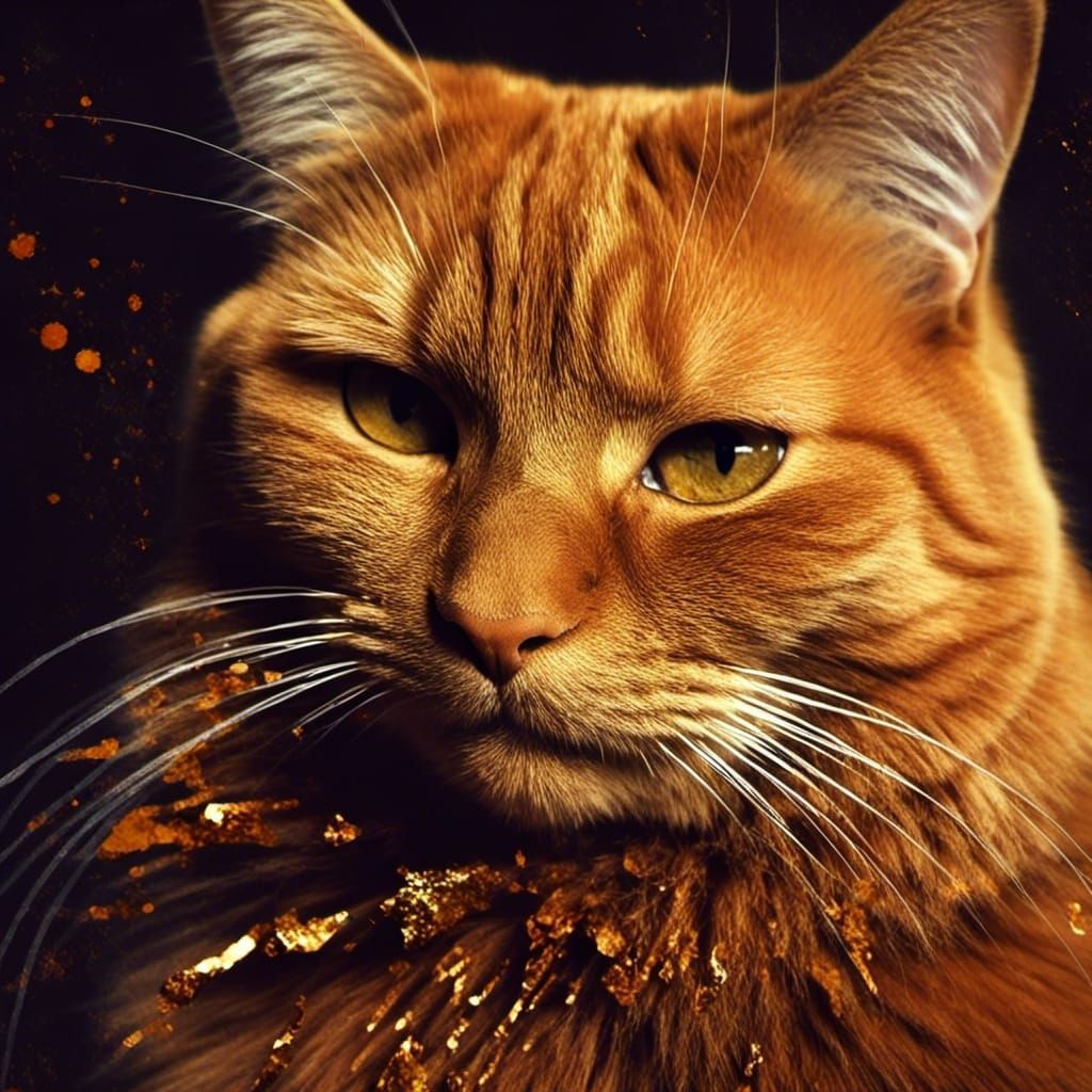 Orange Cat with Gold Splash Screen in Fantasy Art