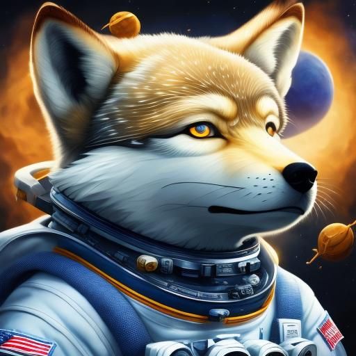 Wolf in Astronaut Suit, Digital Art