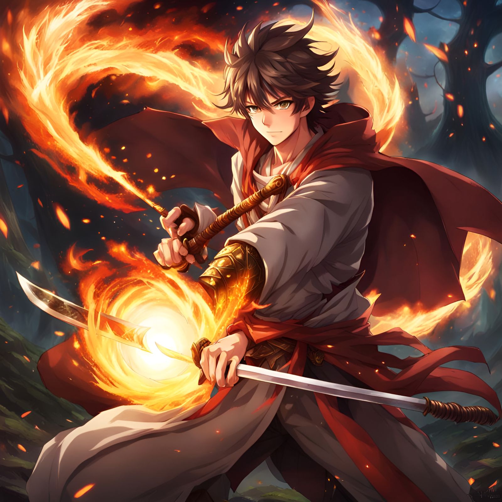 Anime-Style Dragon-Human Druid with Fireball