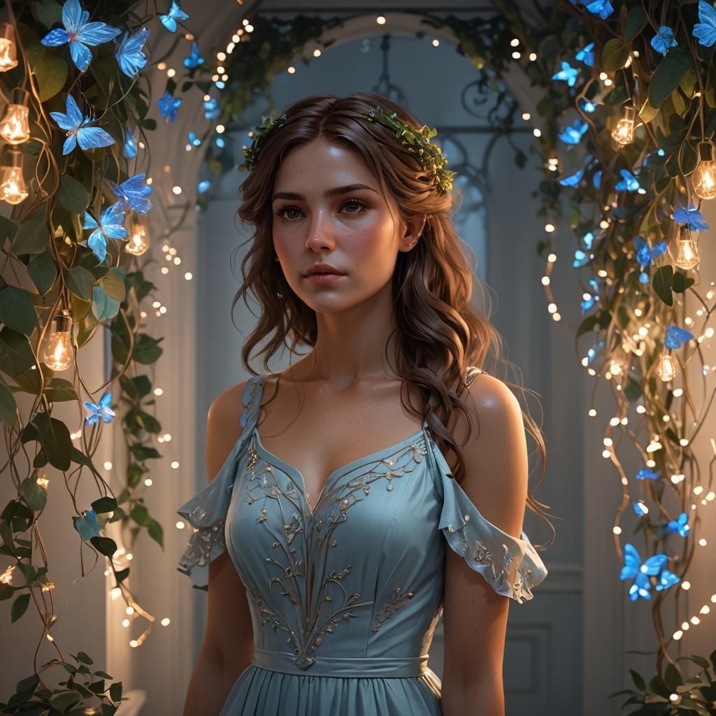 Girl in Blue Dress, Hyperdetailed Portrait
